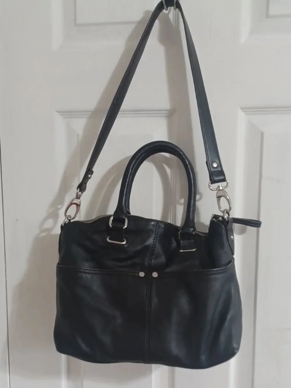 Tignanello Black Leather Convertible Satchel Shoulder Bag GUC
